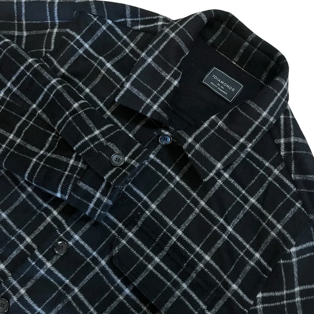 7 Diamonds Dundee Shirt Jacket Mens L Black Plaid Wool Blend Shacket Rugged